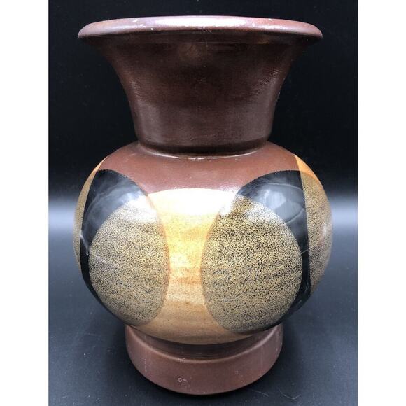 Vintage Pottery Craft USA Geometric Design Mid-Century Brown Vase 9.5” Tall - Picture 3 of 6